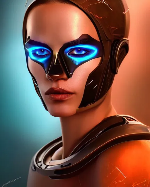 Prompt: portrait of a handsome symmetric beautiful futuristic sci - fi cyberpunk female cyborg, desert oasis background, ultra realistic, highly detailed, hd, sharp focus, cinematic lighting, realistic, photorealistic, vivid colors, painting, photograph, digital art, non blurry, sharp, artstation, concept art, smooth, illustration