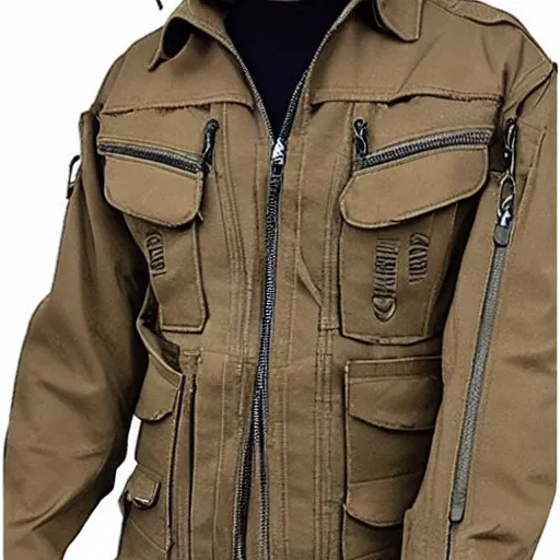 Prompt: cargo buckskin jacket buckskin tactical toolbelt pockets