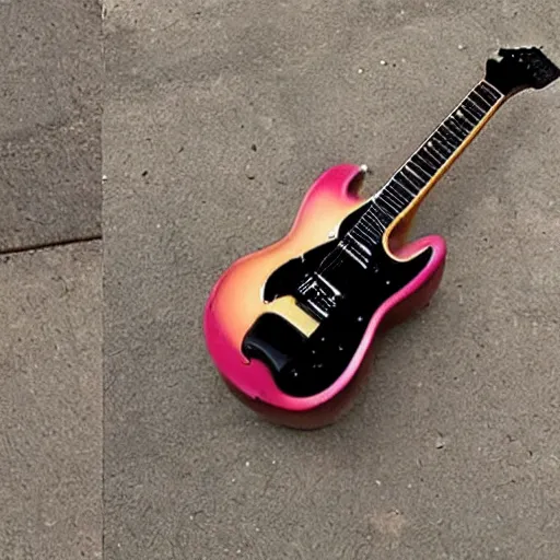 Image similar to an electric guitar made entirely out of garbage