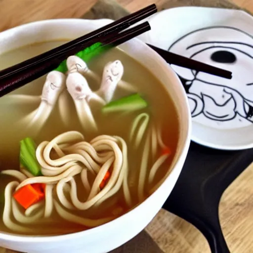 Image similar to Extremely hot, steaming bowl of noodle soup with a screaming human face. Anthropomorphic. Extremely detailed. Award winning. Intense. Demonic.