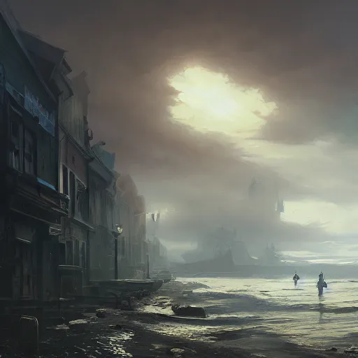 Image similar to shadow over innsmouth, dramatic light, painted by stanley lau, painted by greg rutkowski, painted by stanley artgerm, digital art, trending on artstation