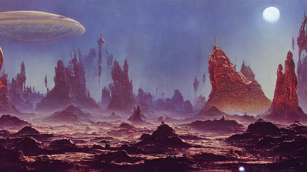 Image similar to alien planet, an empire in upheaval by arthur haas and bruce pennington, cinematic matte painting