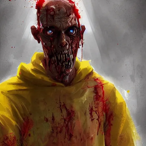Image similar to bloody hazmat suit zombie, sinister by Greg Rutkowski