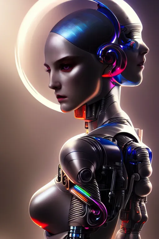 Prompt: ultra detailed, the creation of a female android, sci - fi, triadic color scheme, eerie, cyborg, cyberpunk, fantasy, triadic color scheme, octane render, matte painting, asymmetrical, intricate concept art, triadic color scheme, art by artgerm and michelangelo and dzo and greg rutkowski and alphonse mucha and wlop