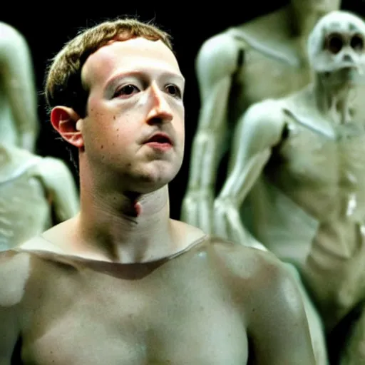 Image similar to mark zuckerberg inspecting the failed clones experiments of himself from the movie Alien Resurrection directed by Jean-Pierre Jeunet.