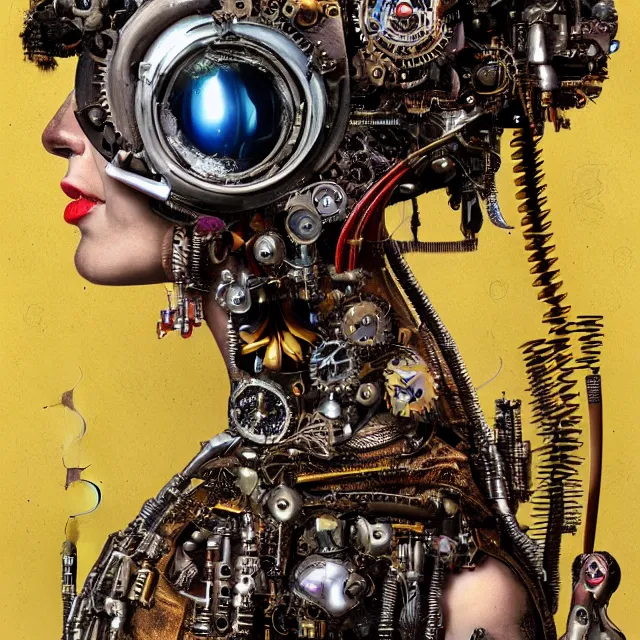 Image similar to profile portrait of a woman, computer parts, mechanical parts, by giuseppe arcimboldo, steampunk, cyberpunk, futuristic, psychedelic, surreal, sci - fi, vaporwave, alien, dreamlike.