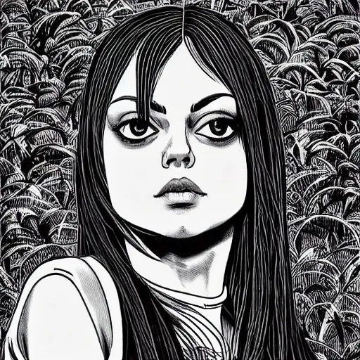 Image similar to Stunning scene of Mila Kunis by Junji Ito