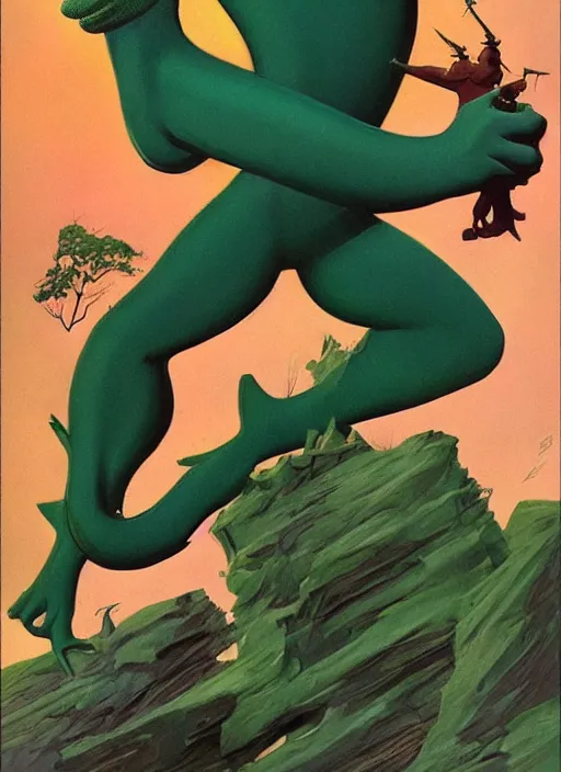 Image similar to gumby as reimagined by frank frazetta and boris vallejo