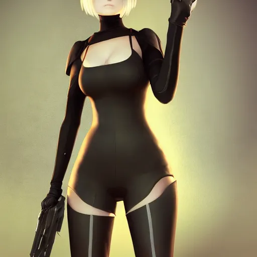 Prompt: portrait of 2B nier automata wearing skin tight clothes, gameplay screenshot from the video game Half life 2, digital art, trending on Artstation, CGSociety