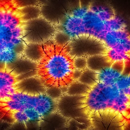 Image similar to a hyperrealistic 3D render of tie dyed Mandelbrot fractals, 8k, 4K, glowing, dramatic lighting, volumetric lighting, octane render,