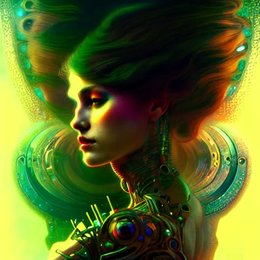 Image similar to extremely psychedelic beautiful cyborg queen of virus infected by night. intricate, elegant, highly detailed, extremely lifelike photorealistic digital painting, artstation. steichen, gaston bussiere, tom bagshaw, cyberpunk alphonse mucha. elegant minimalism. anatomically correct. sultry. sharp focus. surreal lush hallucination