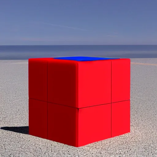 Image similar to ( ( red cube ) high, top, up ), ( ( blue cube ) low, under, down ), separated by a gap