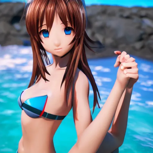 Prompt: a detailed portrait of pretty anime girl blue eyes in bikini, unreal engine 5 rendered, incredibly highly detailed and realistic, 8 k, sharp focus, studio quality