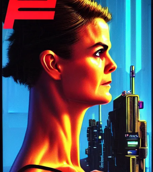Prompt: cable plugged in, side of head, keri russell, cyberdeck computer terminal, 1 9 7 9 omni magazine cover, style by vincent di fate, cyberpunk 2 0 7 7, very coherent, detailed, 4 k resolution, unreal engine, daz