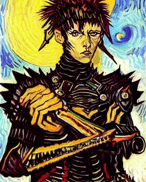 Image similar to portrait of a skinny punk goth vincent van gogh wearing armor by simon bisley, john blance, frank frazetta, fantasy, thief warrior