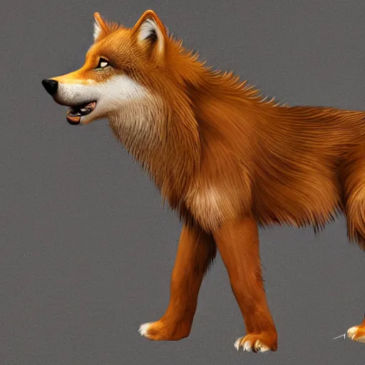 Prompt: professional stylized full - body digital art of a side profile of a tibetan wolf, light brown and tan fur, fluffy, falling leaves, hd, 8 k, highly detailed, high quality, cute