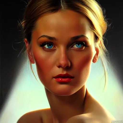 Image similar to close up face of a extremely beautiful bond female vam pire portrait, Masterpiece, oil on canvas, artgerm, norman rockwell, craig mulins, trending on pxiv,