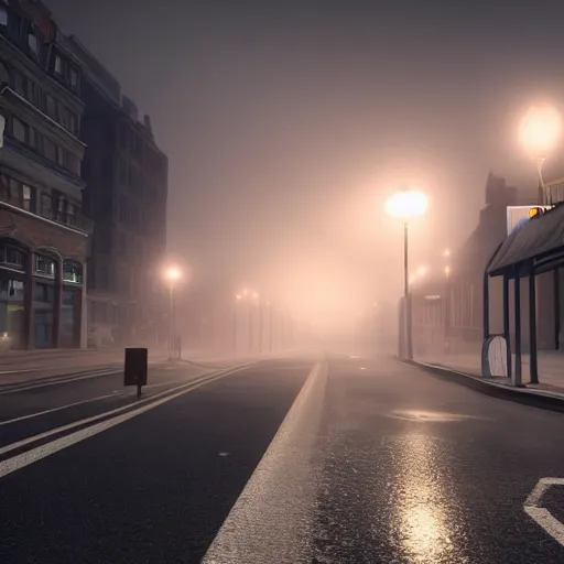 Prompt: still shot of a busy street covered in fog, highly detailed, photorealistic portrait, bright studio setting, studio lighting, crisp quality and light reflections, unreal engine 5 quality render