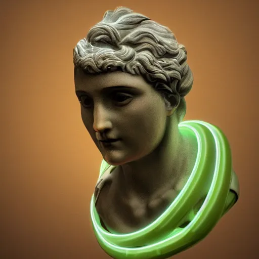 Image similar to a renaissance statue neon ring art, ray tracing, 3 d render, 8 k resolution, shar focus, hyper detailed, hyper realistic