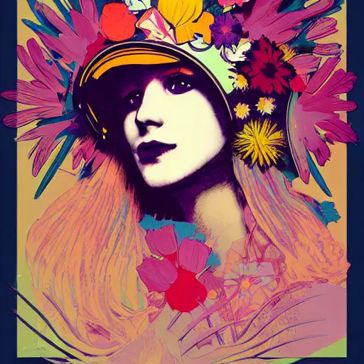 Prompt: a beautiful painting of a girl in a field of flowers with a helmet by andy warhol and conrad roset and alphonse mucha and nekro. in style of digital art. colorful comic, film noirs, symmetry, sharp lines, hyper detailed. octane render. trending on artstation