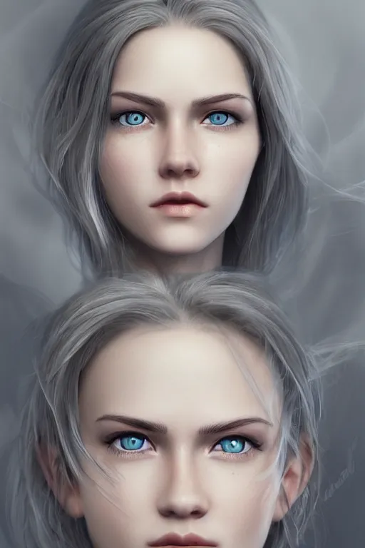 Image similar to ultra realistic facial portrait of a beautiful nordic woman, blue eyes, white hair, digital art, character portrait, highly detailed, trending on artstation, lens flare, atmosphere, hyper realistic, cinematic lightning, sharp focus, unreal engine 5, extreme details perfect face, pretty face, fine - face, illustration, 8 k, ultra texture, masterpiece