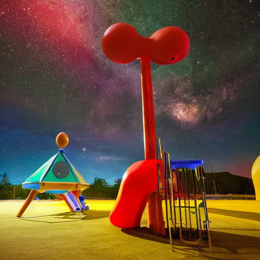 Prompt: Liminal space in outer space, playground professional photography