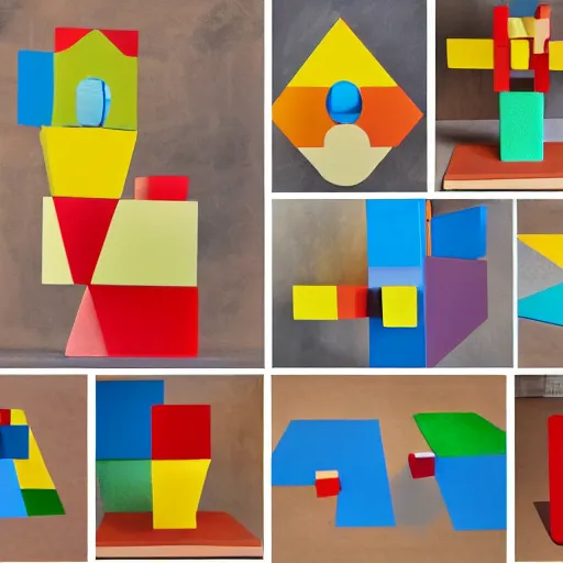 Prompt: a children's play set inspired by the cubist art movement