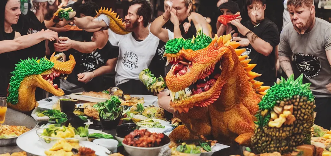 Image similar to food warriors fighting a food dragon