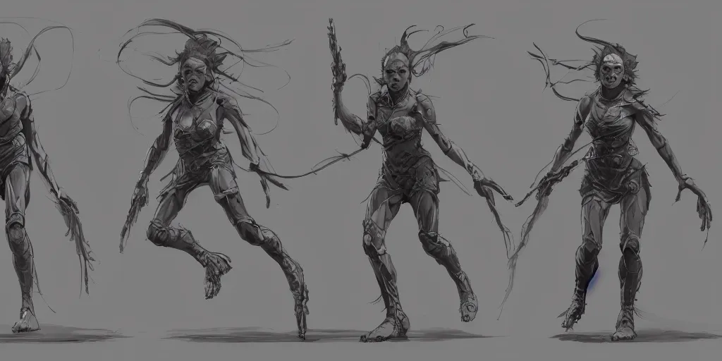 Image similar to samara weaving running cycle, character sheet, fine details, concept design, contrast, kim jung gi, greg rutkowski, trending on artstation, 8 k, full body, turnaround, front view, back view, ultra wide angle