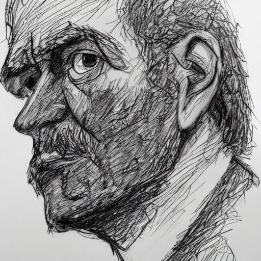 Image similar to a realistic yet scraggly portrait sketch of the side profile of a stern and sophisticated wojak, trending on artstation, intricate details, in the style of frank auerbach, in the style of sergio aragones, in the style of martin ansin, in the style of david aja, in the style of mattias adolfsson