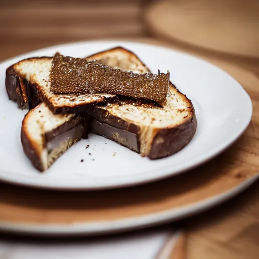 Image similar to toast with nutella and sardine, food photography, 5 0 mm f / 1. 6, sigma lens, elegant