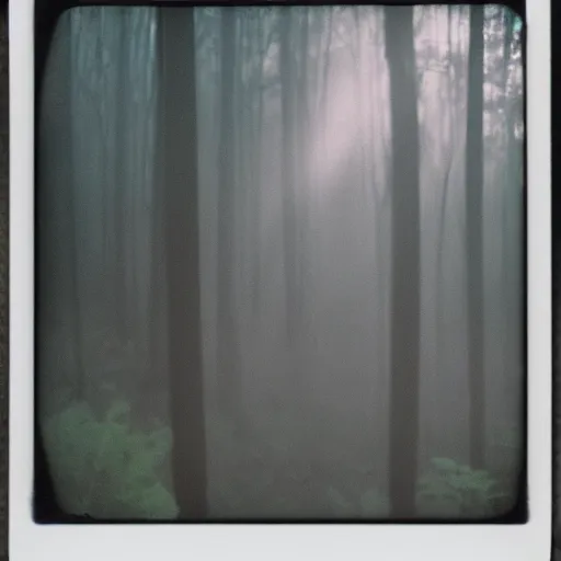 Prompt: alien abduction in a forest at night, old polaroid, expired film, blurry, lost footage, found footage,