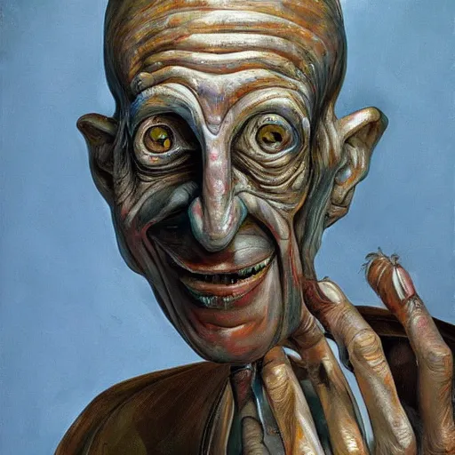 Image similar to high quality high detail painting by lucian freud, hd, a happy futuristic alien, photorealistic lighting