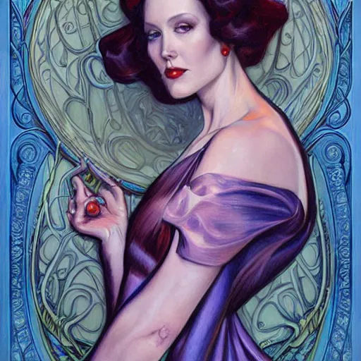 Image similar to an art nouveau streamline moderne portrait in the style of donato giancola and anna dittmann and charles dulac.