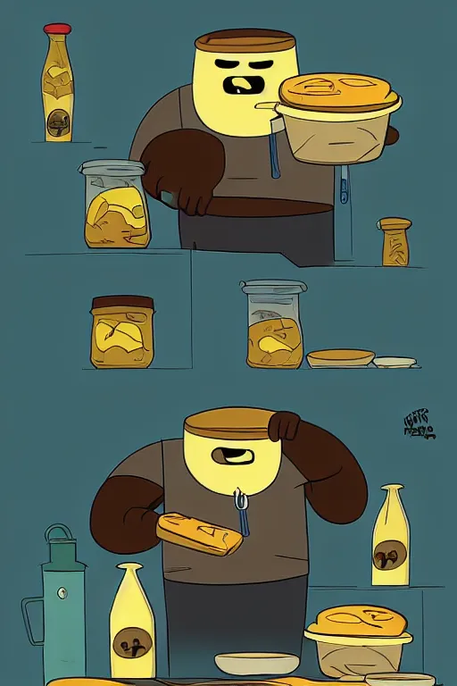 Image similar to mf doom making pancakes in style of adventure time, animation pixar style, by pendleton ward, magali villeneuve, artgerm, rob rey and kentaro miura style, golden ratio, trending on art station