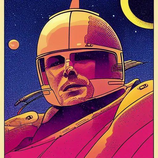 Prompt: elon musk retro minimalist portrait moebius starwatcher comic by jean giraud, portrait 8 k