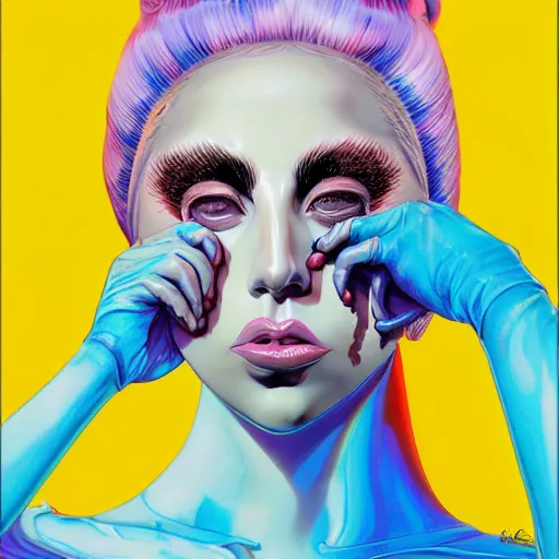 Image similar to prompt : lady gaga portrait soft light painted by james jean and katsuhiro otomo and erik jones, inspired by akira anime, smooth face feature, intricate oil painting, high detail illustration, sharp high detail, manga and anime 1 9 9 9