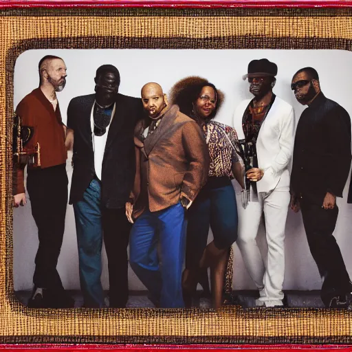 Prompt: photo of a great soul music band with five white musicians, realistic pictures, intricate details, portrait, vogue, sharp focus, pullitzer, award winning photograph of the year, canon eos 5 d mark iv,