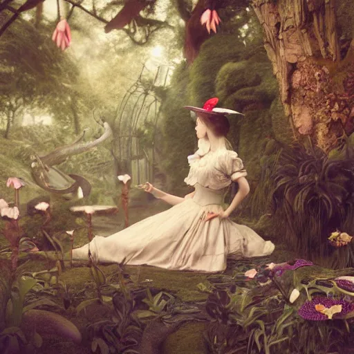 Image similar to Alice in wonderland, masterpiece by Edgar Maxence and Ross Tran and Michael Whelan, gustav dore, 8k, octane render