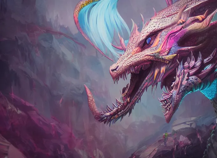 Prompt: detailed concept art illustration colorful pastel painting of a fantasy dragon in full intricate detail, ultra detailed, digital art, octane render, 4K, dystopian, micro details