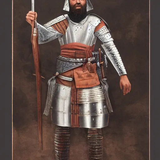 Image similar to portrait of a Islamic warrior, ready for battle, epic, highly detailed