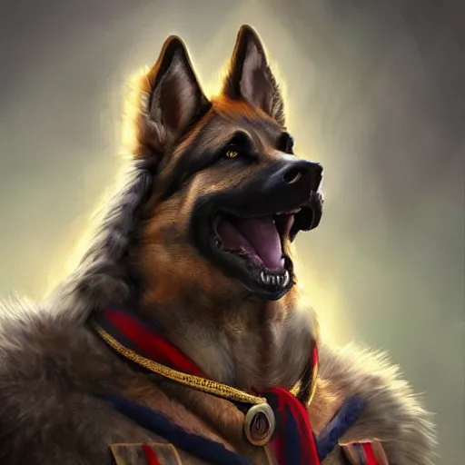 Image similar to a humanoid german shepherd beast - man posing as a eagle scout, highly detailed, digital painting, artstation, concept art, smooth, sharp focus, illustration, art by wlop