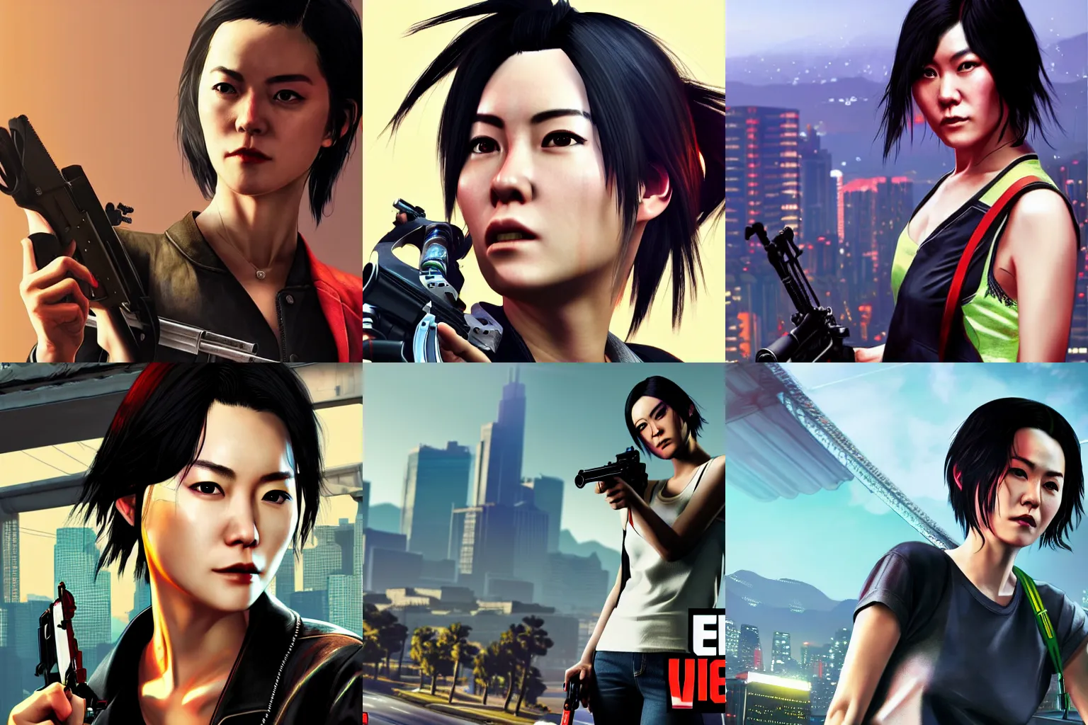 Prompt: Faye Wong in Grand Theft Auto 5 cover art, epic, 4k resolution, extremely detailed, very sharp, artstation, digital art, vibrant,