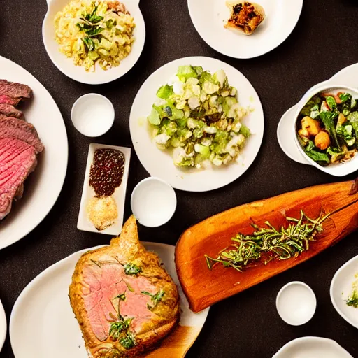 Image similar to the main course and sides of a texas steakhouse, food photography