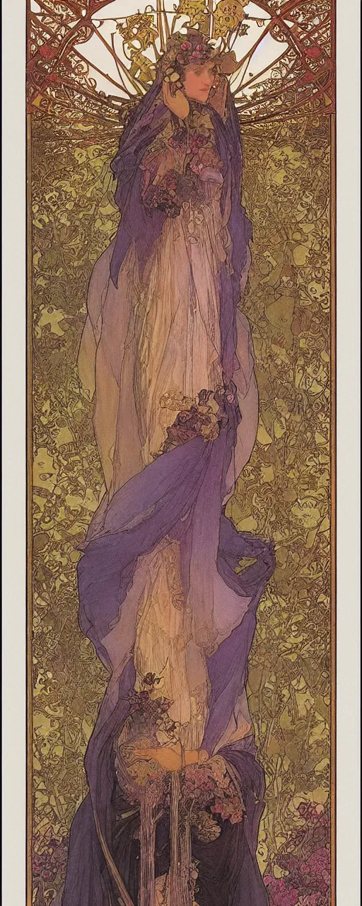 Image similar to the empress, tarot, beautiful border, by alfons maria mucha, highly detailded