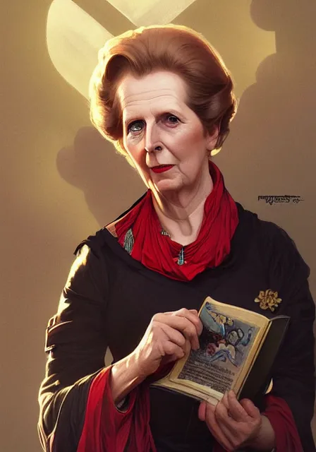 Image similar to margaret thatcher as a superhero, intricate, elegant, highly detailed, digital painting, artstation, concept art, smooth, sharp focus, illustration, art by artgerm and greg rutkowski and alphonse mucha and william - adolphe bouguereau