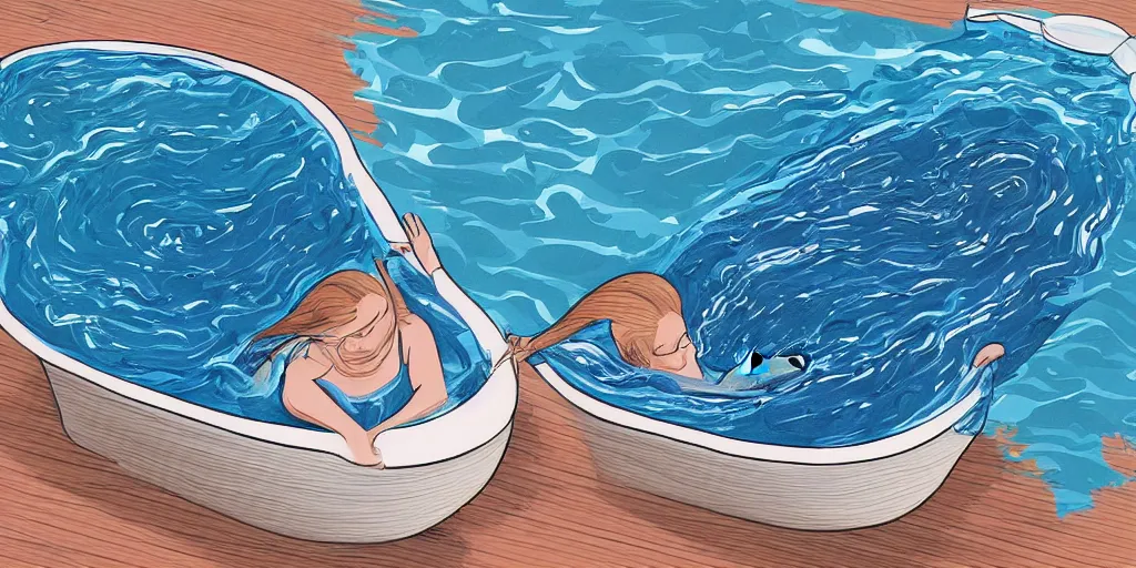 Prompt: A blue whale swimming inside a bathtub, digital illustration-H 768