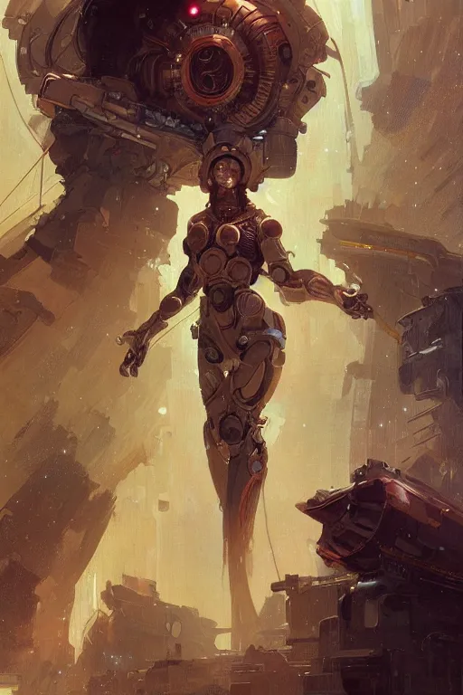 Image similar to A full portrait of a scifi heavy deep space miner, intricate, elegant, highly detailed, digital painting, artstation, concept art, smooth, sharp focus, illustration, art by Krenz Cushart and Artem Demura and alphonse mucha