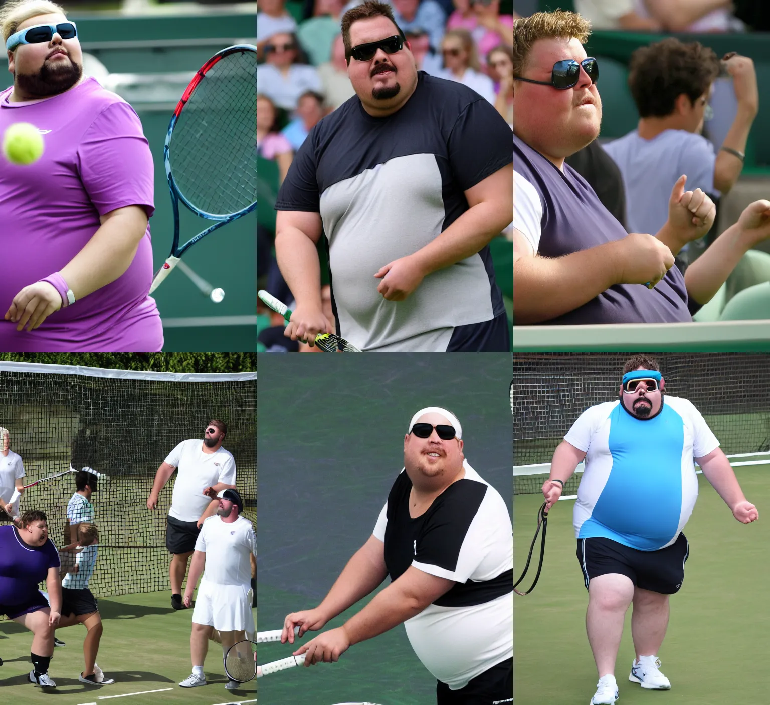 Prompt: obese wimbledon player with goatee and sunglasses, still from a disney channel comedy, 2 0 1 5 cinematography