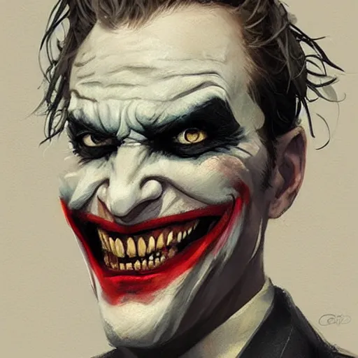 Prompt: joker, serious, paint by greg rutkowski